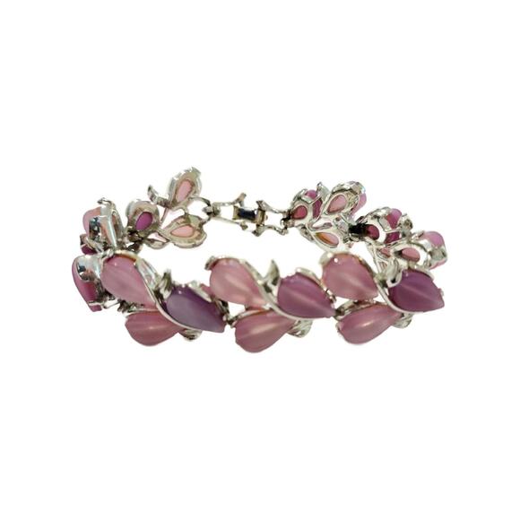 Vintage Pink Lavender Moonglow Lucite Thermoset Link Bracelet - Picture 9 of 10